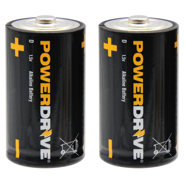 Powerdrive D Alkaline Battery, 2 PK LR20